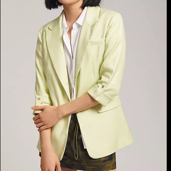 Anthropologie Maeve Lime Green Linen Blend Blazer Size 14 - Picture 1 of 6